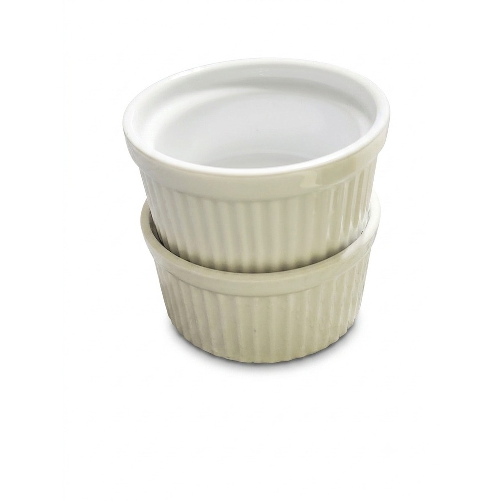 Pier 1 Imports Ceramic Ramekin‎ Set of 2 Fluted Off-White Souffle Dishes